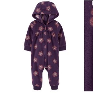 NWT Purple Floral Hooded Fleece Footie - 12mos